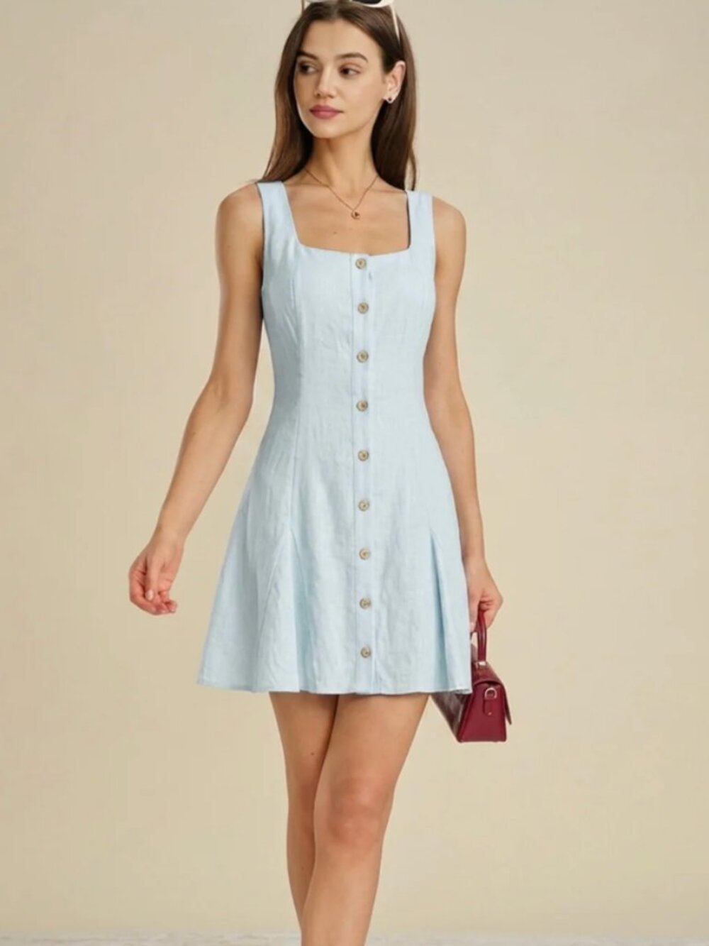 RIHOAS Light Blue Button Front Cotton Midi Dress NWT XL